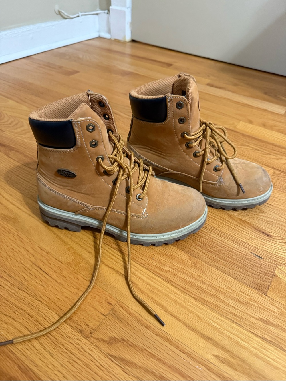 Lugz Tan Lace-Up Work Boot with Black Collar